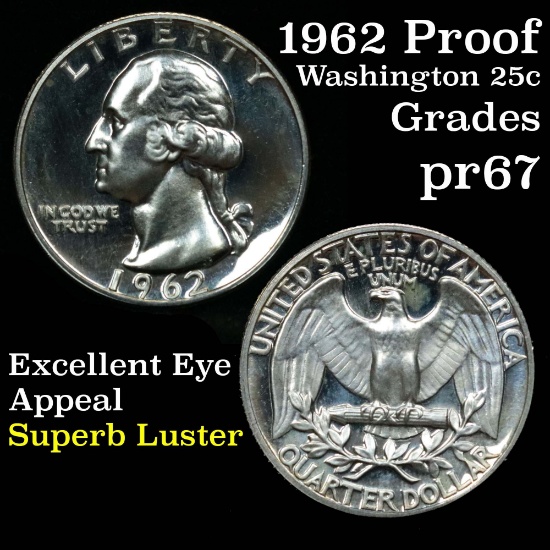 1962 Washington Quarter 25c Grades GEM++ Proof