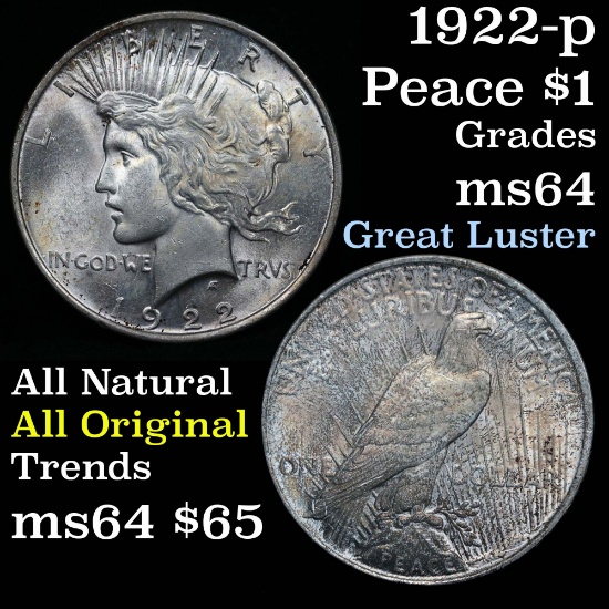 1922-p Peace Dollar $1 Grades Choice Unc