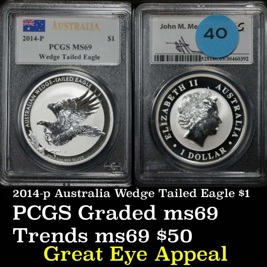 PCGS 2014-p Australia Wedge Tailed Eagle $1 Graded ms69 by PCGS