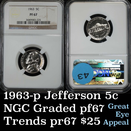 NGC 1963-p Jefferson Nickel 5c Graded pr67 by NGC