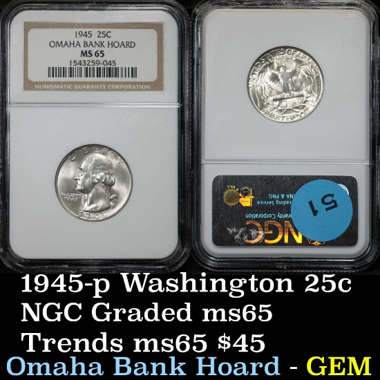 NGC 1945-p Washington Quarter 25c Graded ms65 by NGC