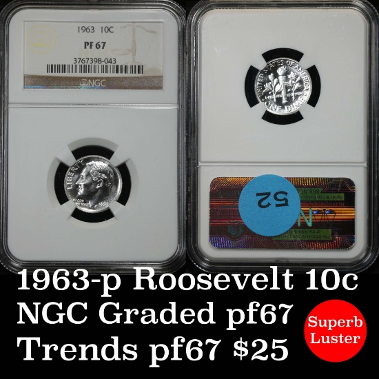 NGC 1963-p Roosevelt Dime 10c Graded pr67 by NGC