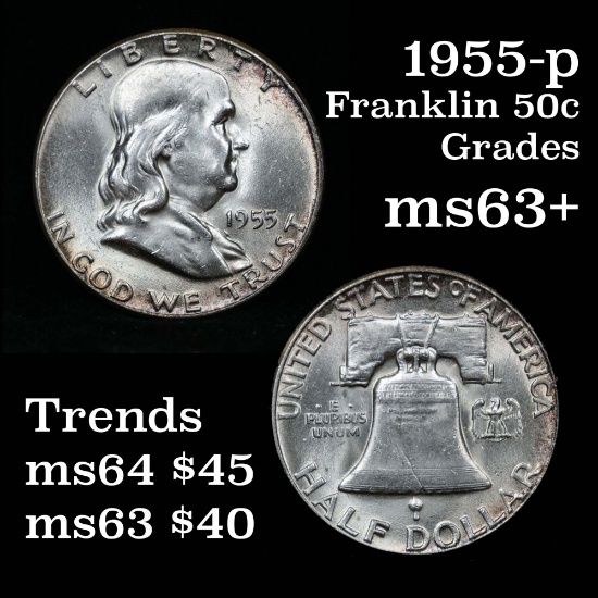 1955-p Franklin Half Dollar 50c Grades Select+ Unc