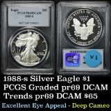 PCGS 1988-s Silver Eagle Dollar $1 Graded pr69 dcam by PCGS