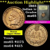 *** Auction Highlight *** 1863 Indian Cent 1c Graded GEM Unc by USCG (fc)