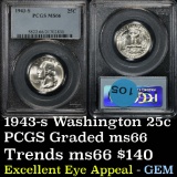 PCGS 1943-s Washington Quarter 25c Graded ms66 by PCGS