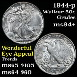 1944-p Walking Liberty Half Dollar 50c Grades Choice+ Unc