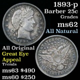 1893-p Barber Quarter 25c Grades Select Unc (fc)