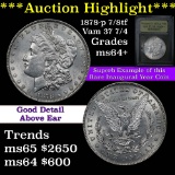*** Auction Highlight *** 1878-p 7/8tf vam 37 7/4 Morgan Dollar $1 Graded Choice+ Unc by USCG (fc)