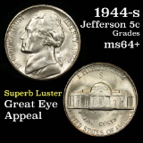 1944-s Jefferson Nickel 5c Grades Choice+ Unc
