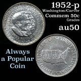 1952-p Wash/Car Old Commem Half Dollar 50c Grades AU, Almost Unc
