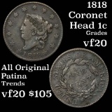 1818 Coronet Head Large Cent 1c Grades vf, very fine