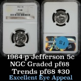 NGC 1964 Jefferson Nickel 5c Graded pr68 by NGC