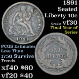 1891-o Seated Liberty Dime 10c Grades vf++