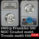 NGC 1963-p Franklin Half Dollar 50c Graded ms65 by NGC