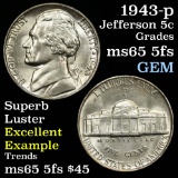 1943-p Jefferson Nickel 5c Grades GEM 5fs