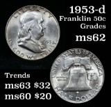 1953-d Franklin Half Dollar 50c Grades Select Unc