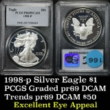 PCGS 1998-p Silver Eagle Dollar $1 Graded pr69 dcam by PCGS