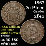 1867 2 Cent Piece 2c Grades xf+