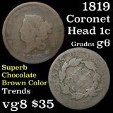 1819 Coronet Head Large Cent 1c Grades g+