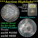 *** Auction Highlight *** 1818 Capped Bust Half Dollar 50c Graded Choice AU/BU Slider by USCG (fc)