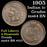 1905 Indian Cent 1c Grades xf+