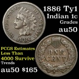 1886 ty1 Indian Cent 1c Grades AU, Almost Unc