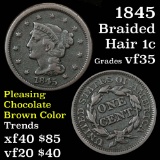 1845 Braided Hair Large Cent 1c Grades vf++