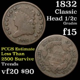 1832 Classic Head half cent 1/2c Grades f+