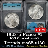 1923-p Peace Dollar $1 Graded ms65 by ICG