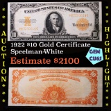 ***Auction Highlight*** 1922 Gold Certificate $10 Grades Gem CU. KL#442, FR