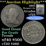 1807 Draped Bust Half Cent 1/2c Graded vf+ by USCG (fc)