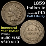 1859 Indian Cent 1c Grades xf+