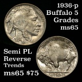 1936-p Buffalo Nickel 5c Grades GEM Unc