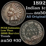 1892 Indian Cent 1c Grades AU, Almost Unc