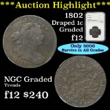 ***Auction Highlight*** NGC 1802 Draped Bust Large Cent 1c Graded f12 by NGC (fc)