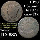 1826 Coronet Head Large Cent 1c Grades f, fine