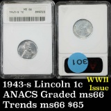 ANACS 1943-s Lincoln Cent 1c Graded ms66 by Anacs