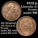 1910-p Lincoln Cent 1c Grades GEM Unc RB