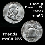 1958-p Franklin Half Dollar 50c Grades Select Unc