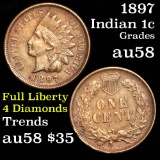 1897 Indian Cent 1c Grades Choice AU/BU Slider