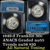 ANACS 1949-d Franklin Half Dollar 50c Graded au55 by Anacs