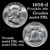 1958-d Franklin Half Dollar 50c Grades Choice Unc FBL