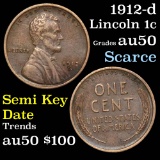 1912-d Lincoln Cent 1c Grades AU, Almost Unc