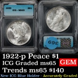 1922-p Peace Dollar $1 Graded ms65 by ICG