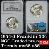 NGC 1954-d Franklin Half Dollar 50c Graded ms65 by NGC