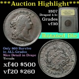***Auction Highlight*** 1807 Draped Bust Half Cent 1/2c Graded vf++ by USCG (fc)