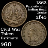 1863 Civil War Token with Indian Head Obv and Cross Cannon Reverse  Civil War Token 1c Grades xf+