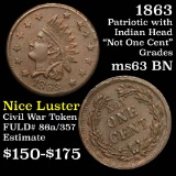 1863 Civil War Token Indian Head Obv and Not One Cent Rev Civil War Token 1c Grades Select Unc BN