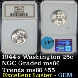 NGC 1944-p Washington Quarter 25c Graded ms66 by NGC